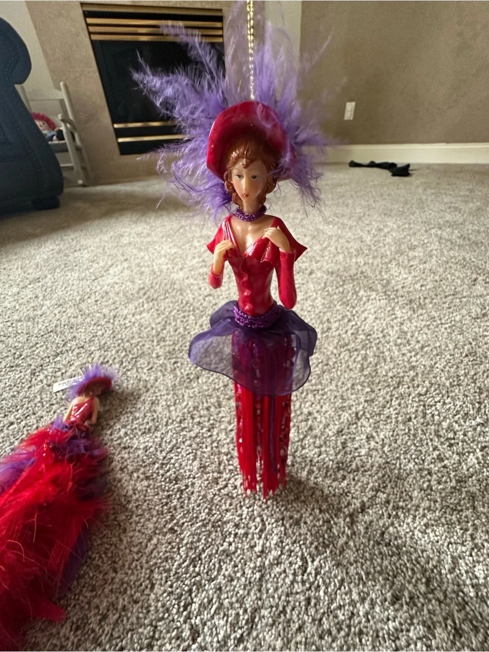 Red Hat Society Ornaments Red and Purple Feathered Doll Pair